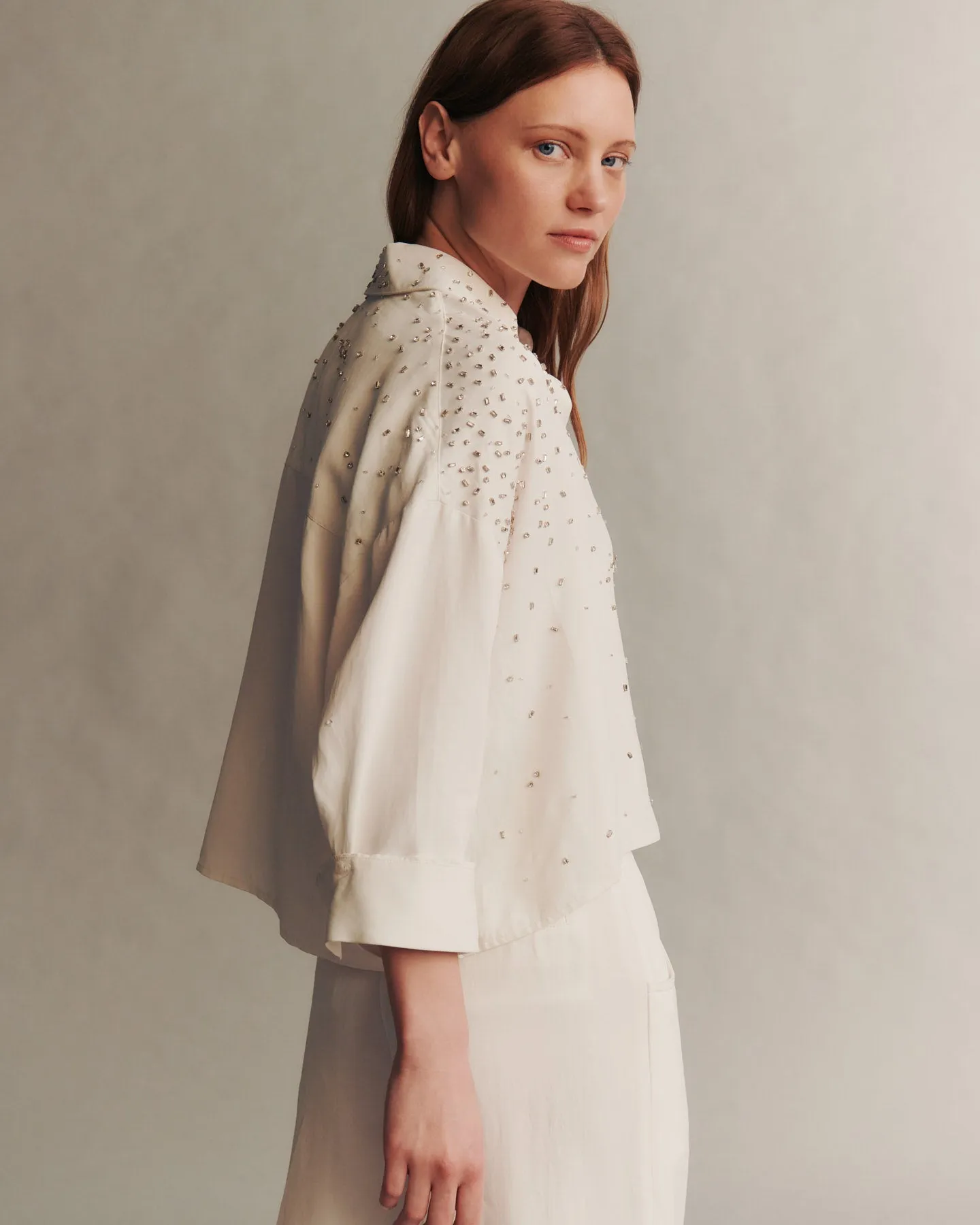 Soon To Be Ex Shirt With Crystal Trickle in Coated Viscose Linen sold by TWP CLOTHING product image thumbnail 4