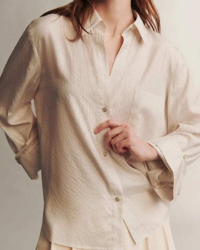 New Morning After Shirt in Silk Metallic Highway Stripe sold by TWP CLOTHING