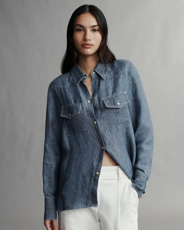 Rancher's Daughter shirt in hemp denim sold by TWP CLOTHING