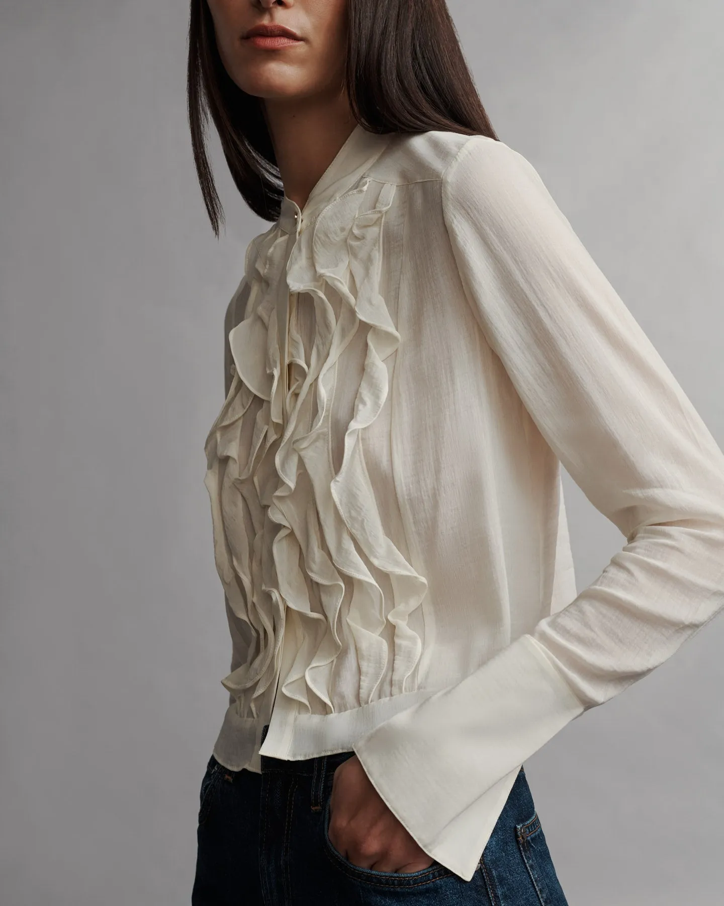 Patti Top in crinkled silk cotton voile sold by TWP CLOTHING