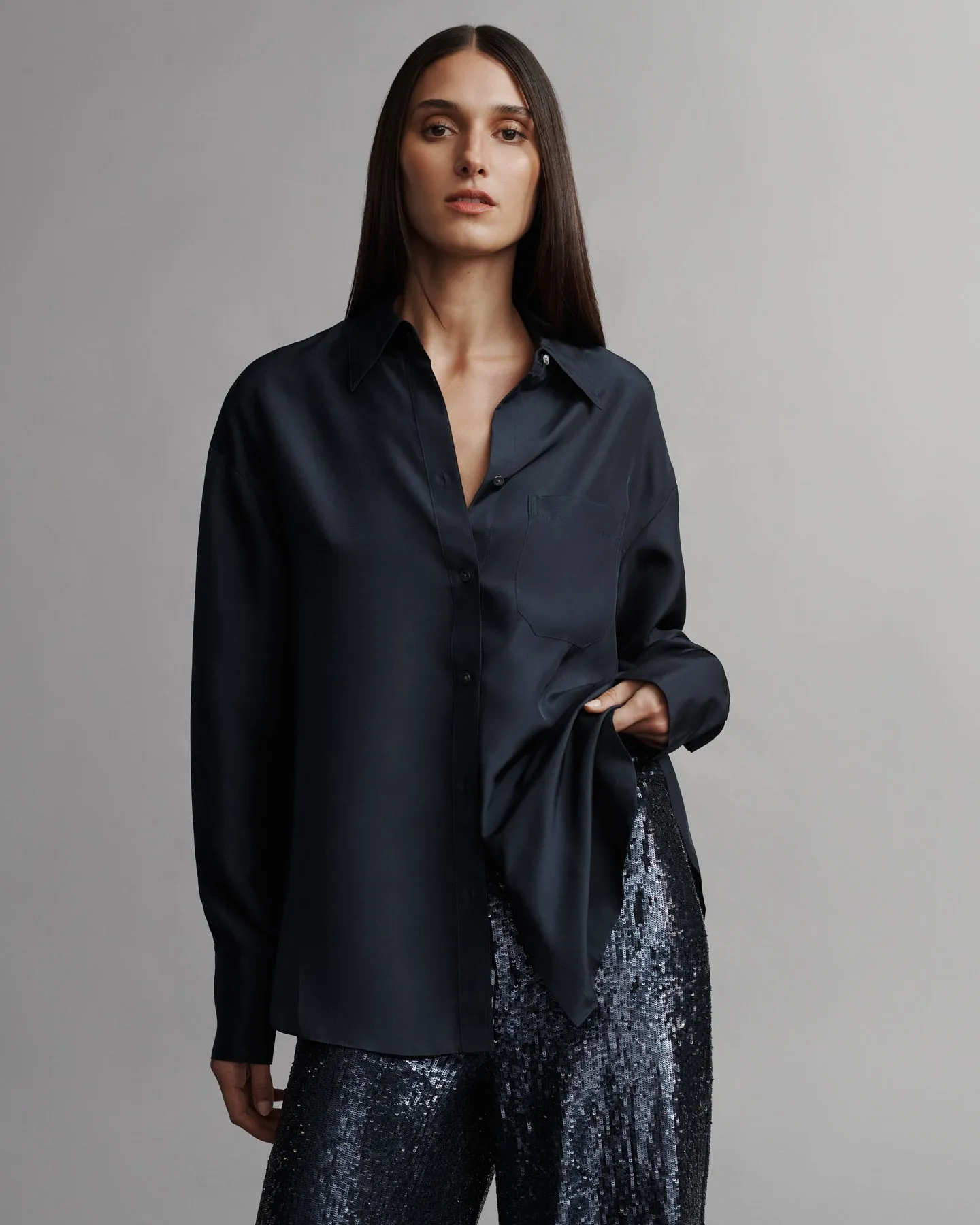 Big Joe Shirt in washed silk habotai sold by TWP CLOTHING