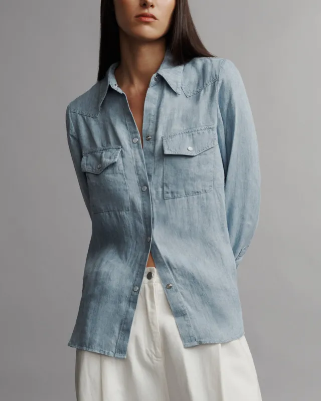 Rancher's Daughter Shirt in hemp denim sold by TWP CLOTHING