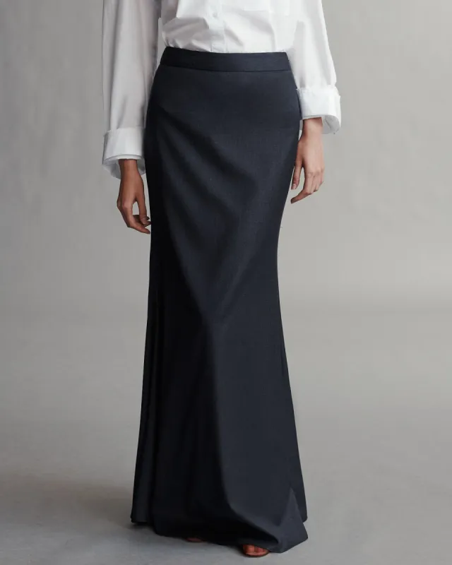 At Last Skirt in Chintzed Pinstripe Suiting sold by TWP CLOTHING