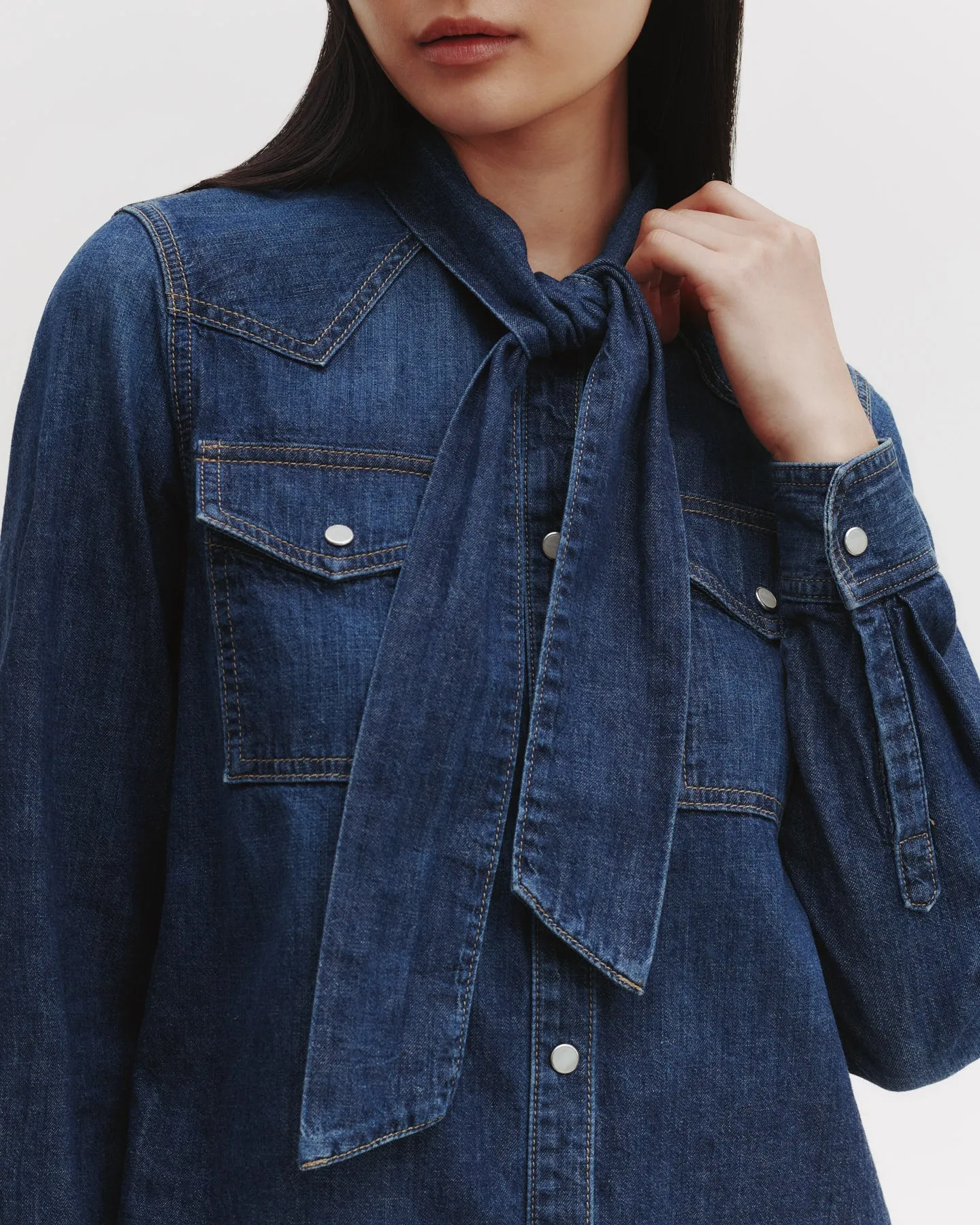 Rancher's Daughter Shirt With Tie in Lightweight Denim sold by TWP CLOTHING product image thumbnail 2