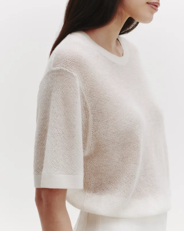Knit Tee with Pointelle Detail in Lightweight Cashmere sold by TWP CLOTHING