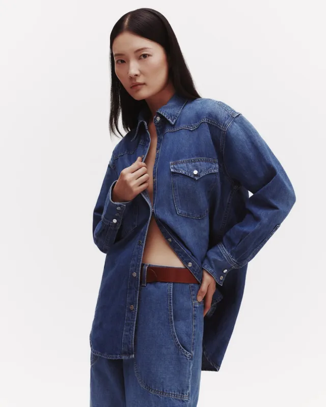 OG Supersized Ranchers Shirt in Linen Cotton Denim sold by TWP CLOTHING