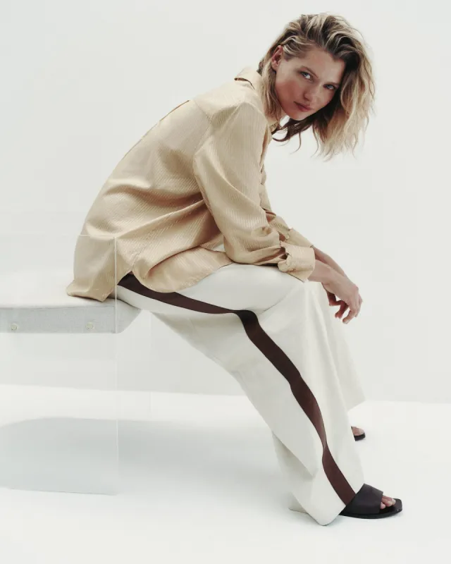 Eva Pant with Tux Stripe in Paper Leather sold by TWP CLOTHING