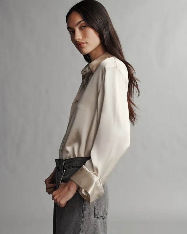 Boyfriend Shirt in Silk Charmeuse sold by TWP CLOTHING