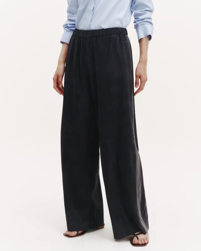 Eva Pant with Tux Stripe in Paper Suede sold by TWP CLOTHING