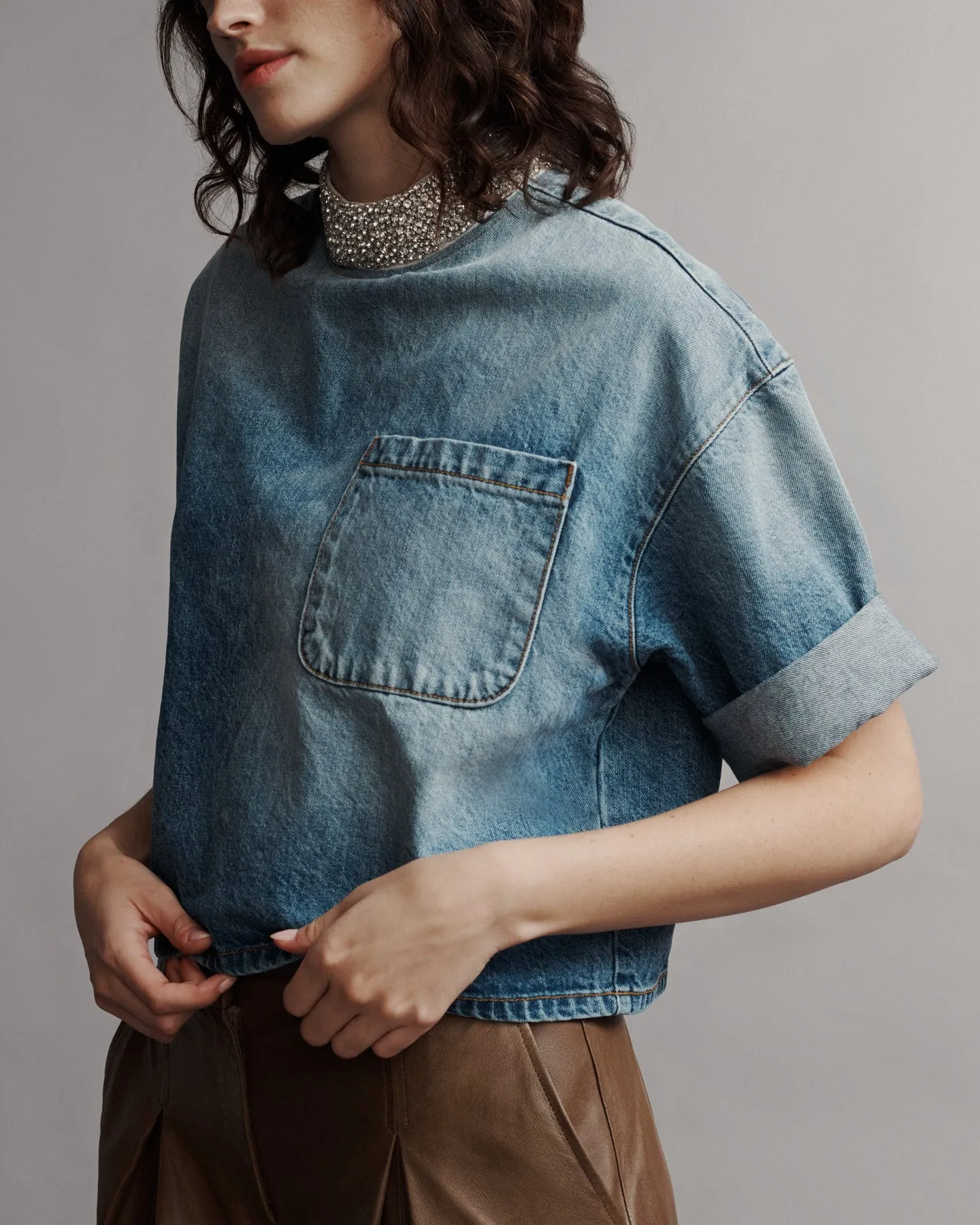 Ex T With Crystal Collar in Denim sold by TWP CLOTHING product image thumbnail 4