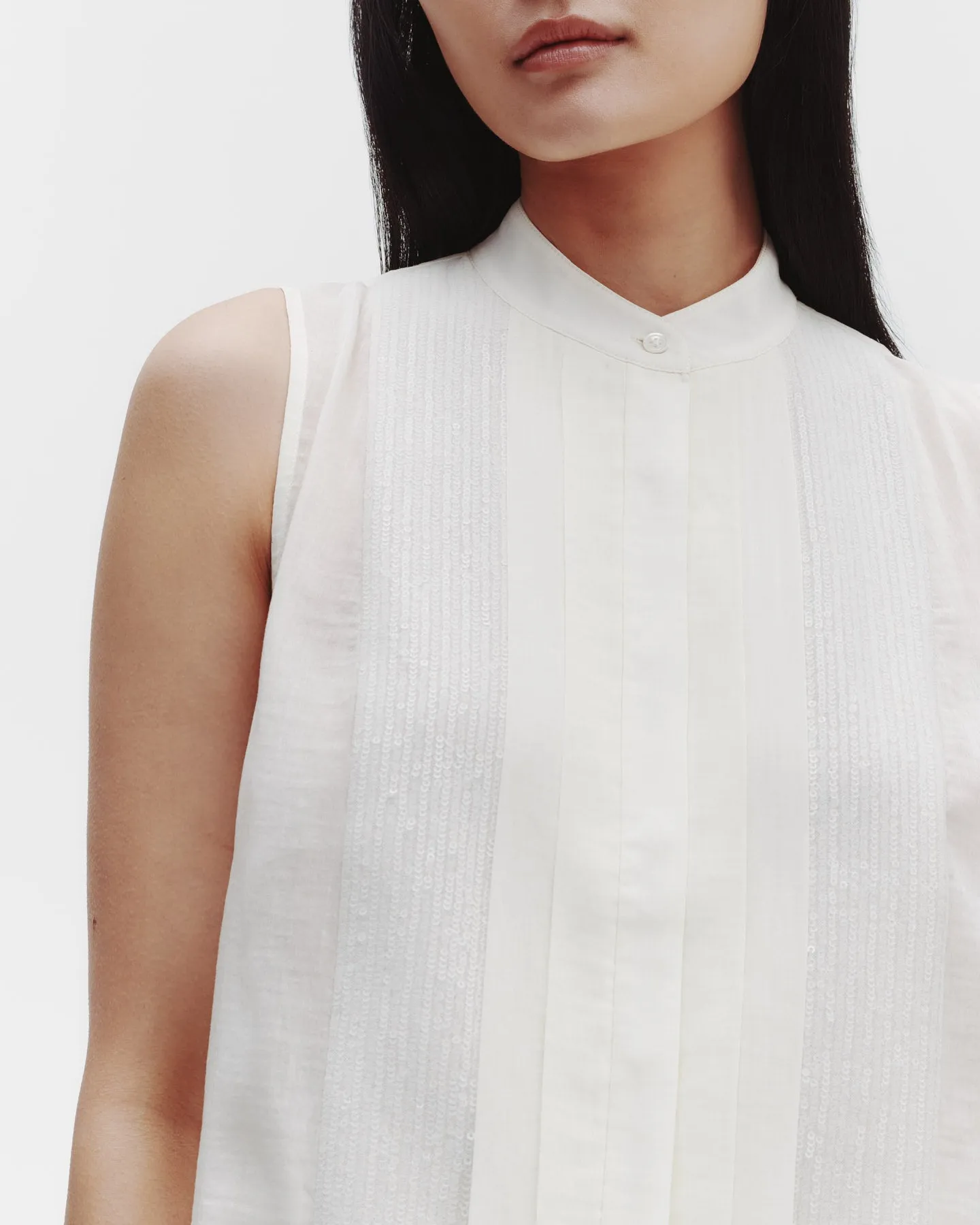 Adele Top with Sequins in Sheer Crinkled Shirting sold by TWP CLOTHING