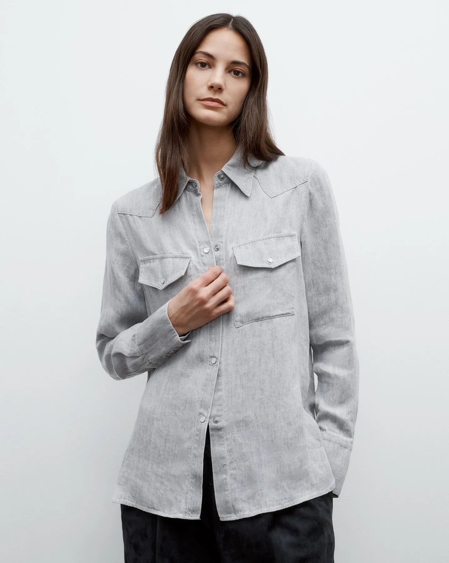 Rancher's Daughter Shirt in Hemp Denim sold by TWP CLOTHING