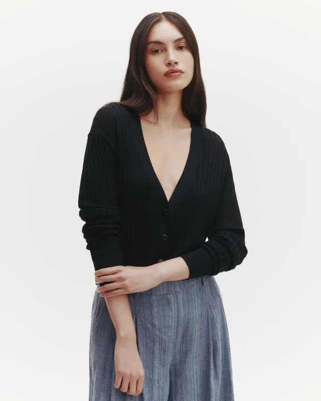Cardigan with Pointelle Detail in Cotton Viscose sold by TWP CLOTHING