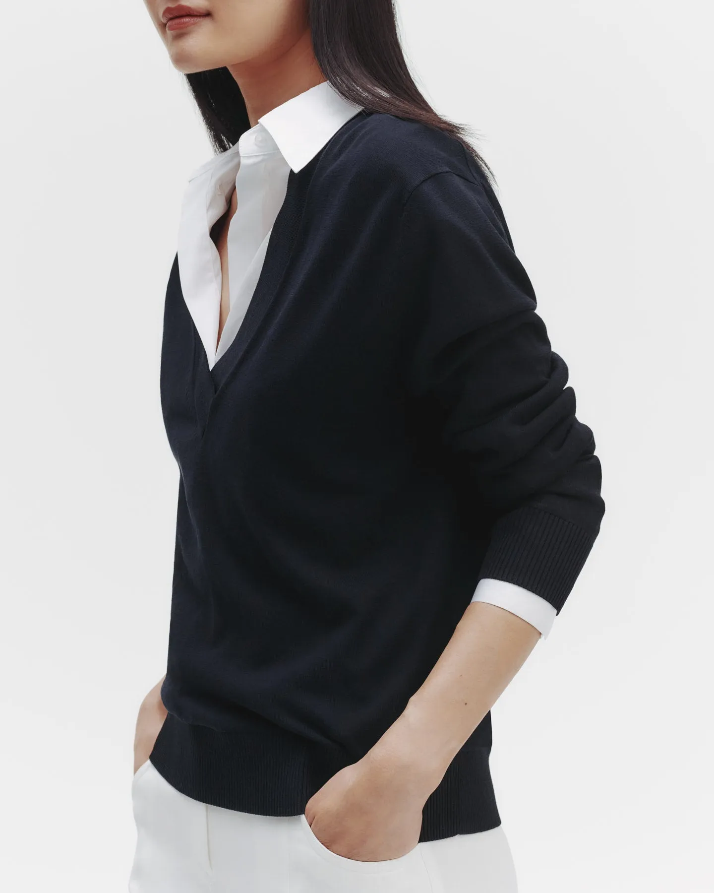 Perfect Deep V Sweater in Cotton Viscose sold by TWP CLOTHING