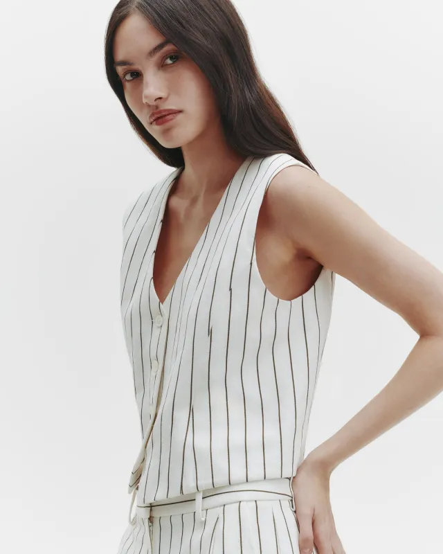 Kiki's Vest in Linen Stripe sold by TWP CLOTHING