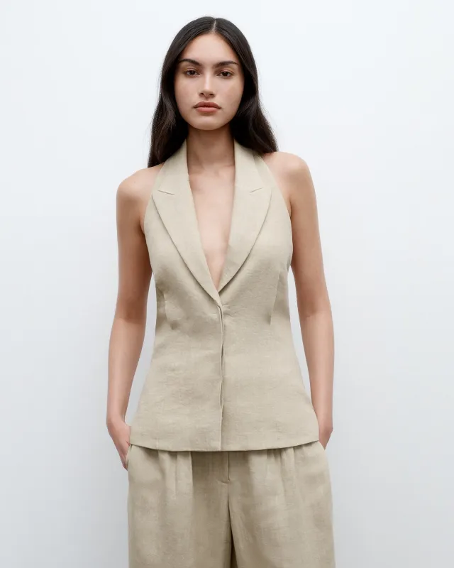 Kaitlyn Vest in Washed Linen Suiting sold by TWP CLOTHING