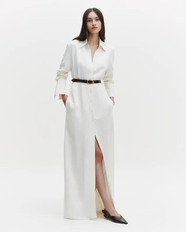 Fiona Shirt Dress in Coated Viscose Linen sold by TWP CLOTHING