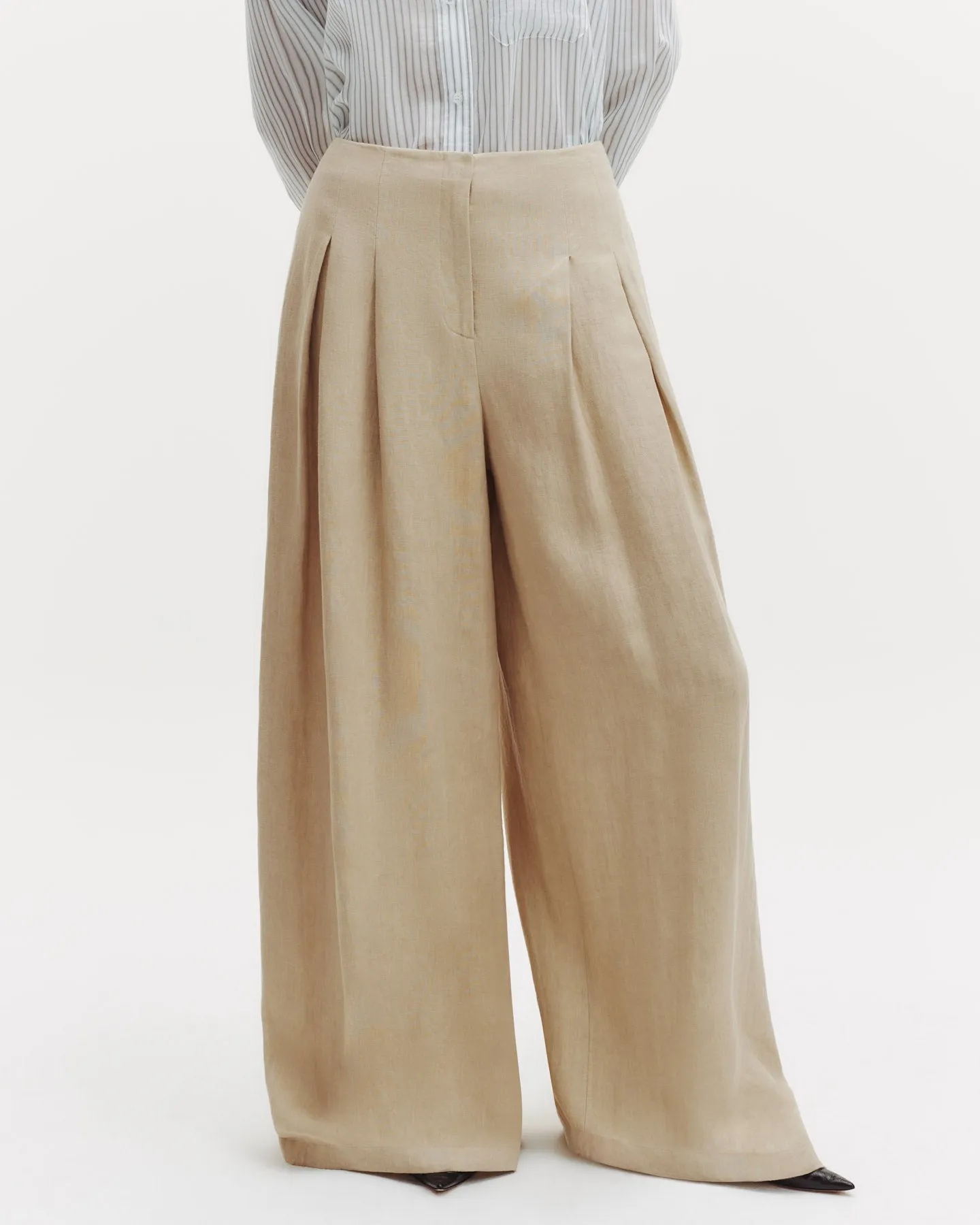 Drew Pant in Washed Linen sold by TWP CLOTHING