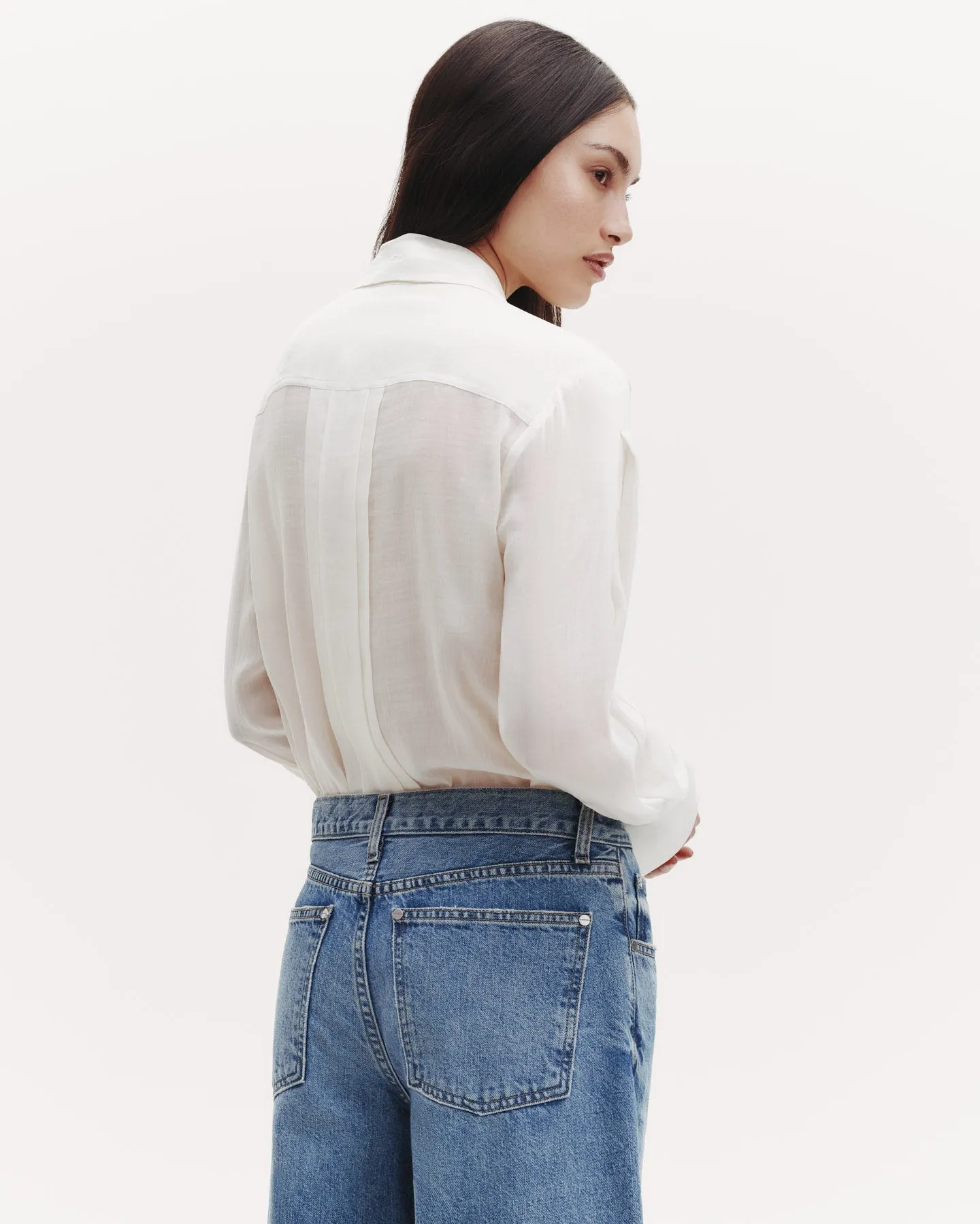 Patti Top with Pleats and Tie in Sheer Crinkled Shirting sold by TWP CLOTHING product image thumbnail 5