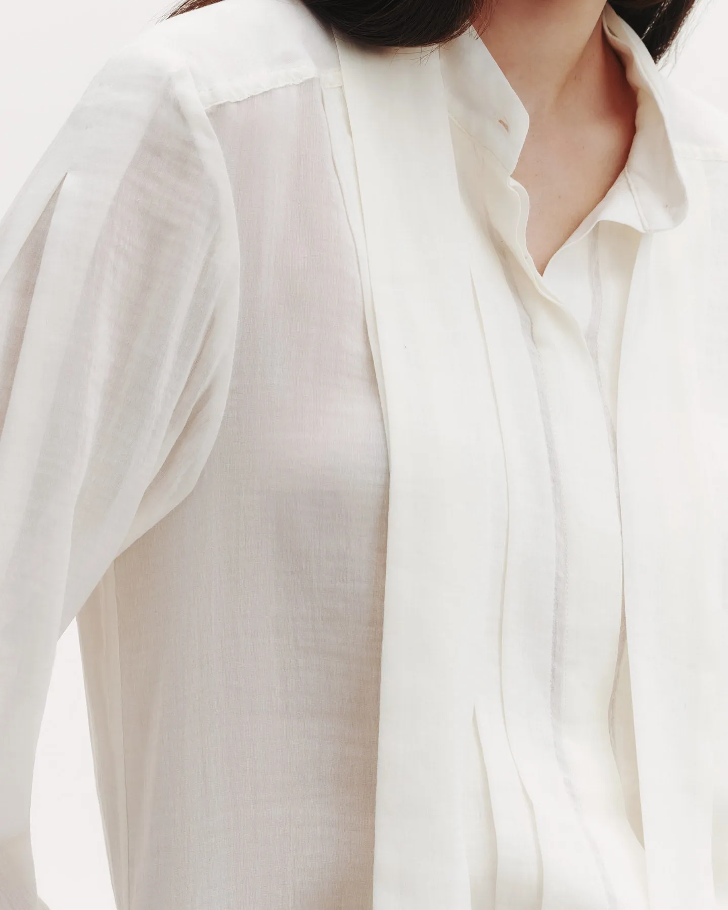 Patti Top with Pleats and Tie in Sheer Crinkled Shirting sold by TWP CLOTHING product image thumbnail 3