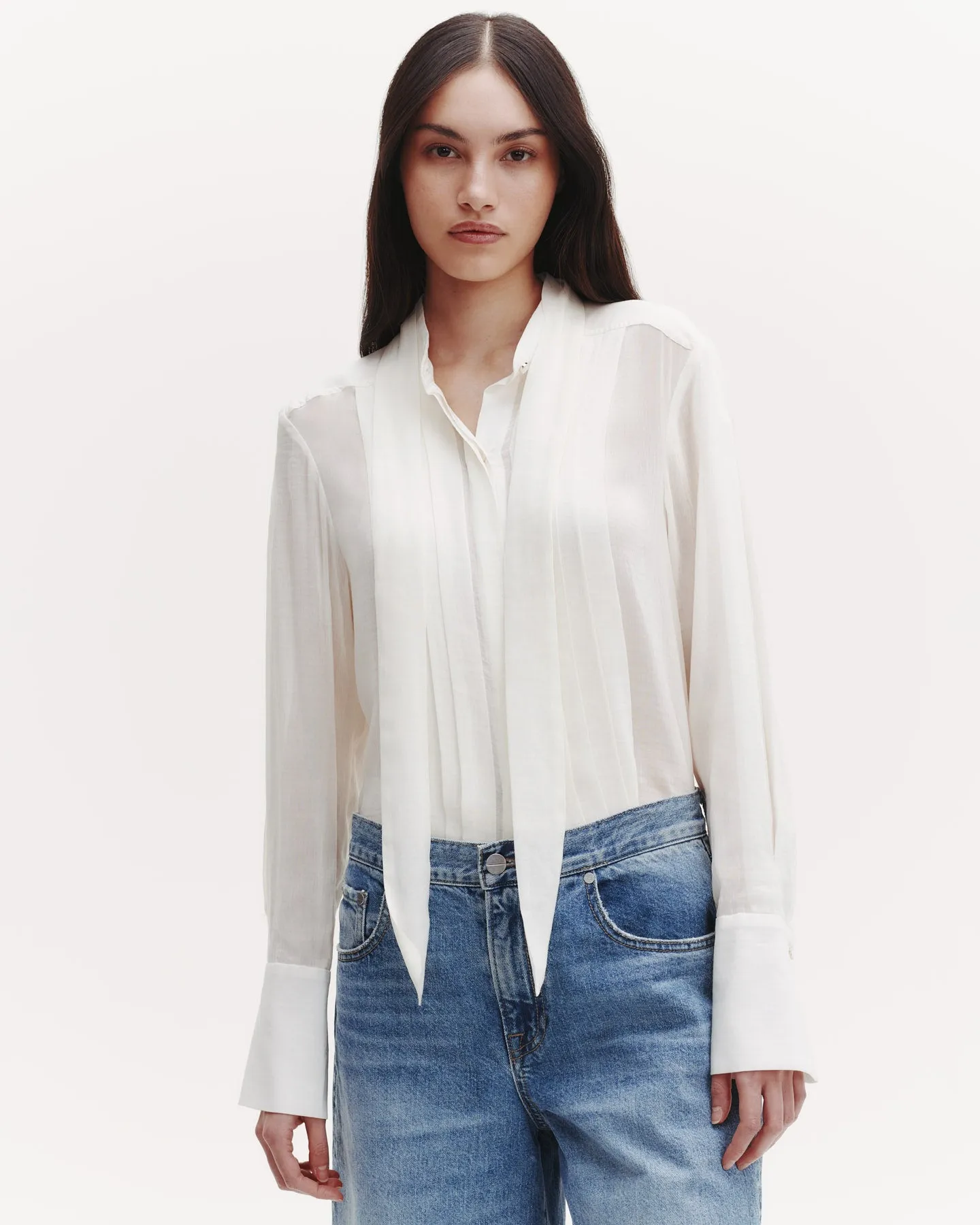 Patti Top with Pleats and Tie in Sheer Crinkled Shirting sold by TWP CLOTHING product image thumbnail 2