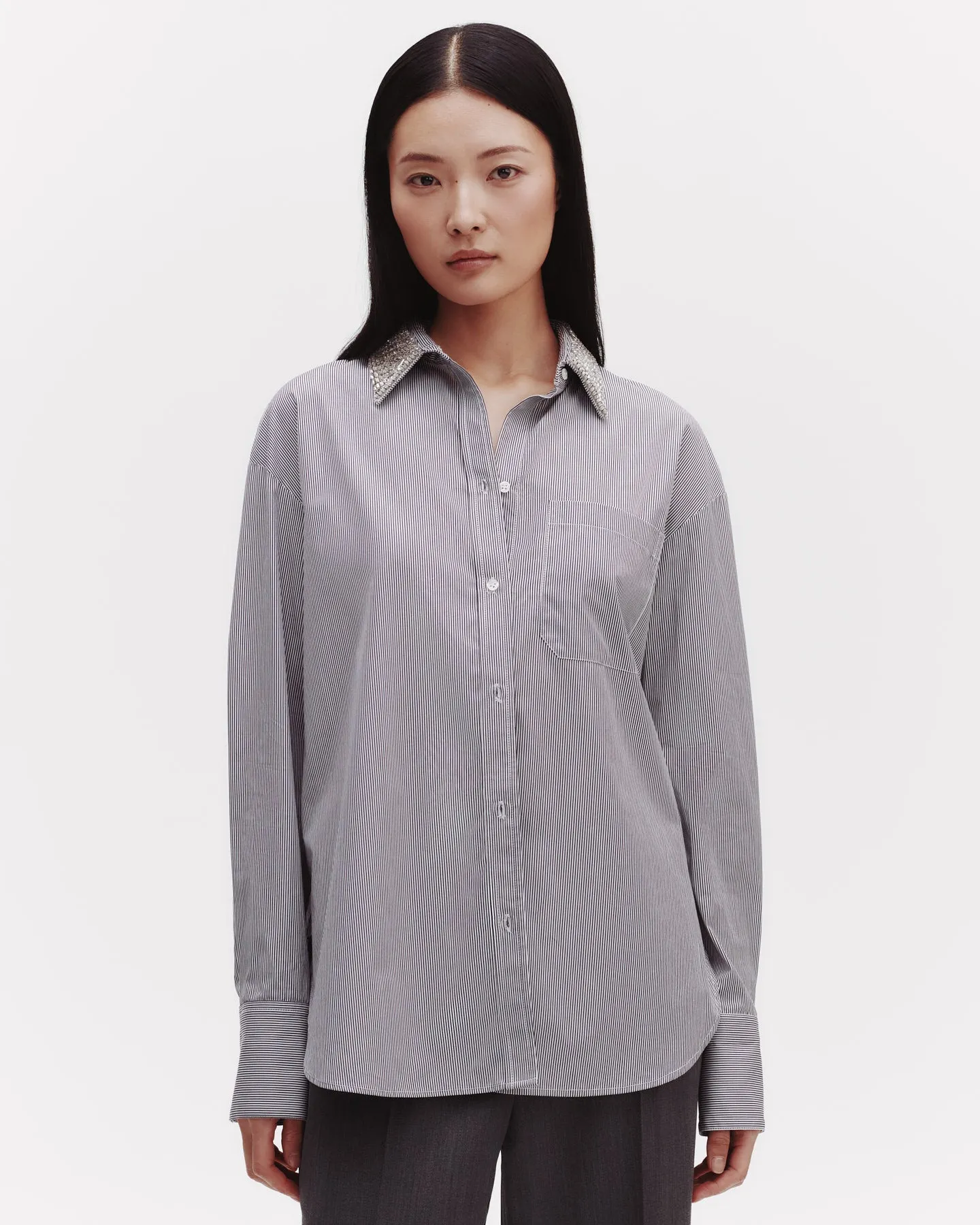 Big Joe Shirt With Crystal Collar in Faubourg Stripe sold by TWP CLOTHING product image thumbnail 3