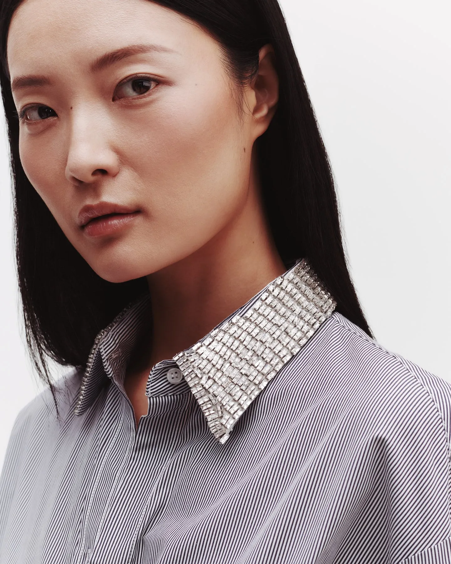 Big Joe Shirt With Crystal Collar in Faubourg Stripe sold by TWP CLOTHING