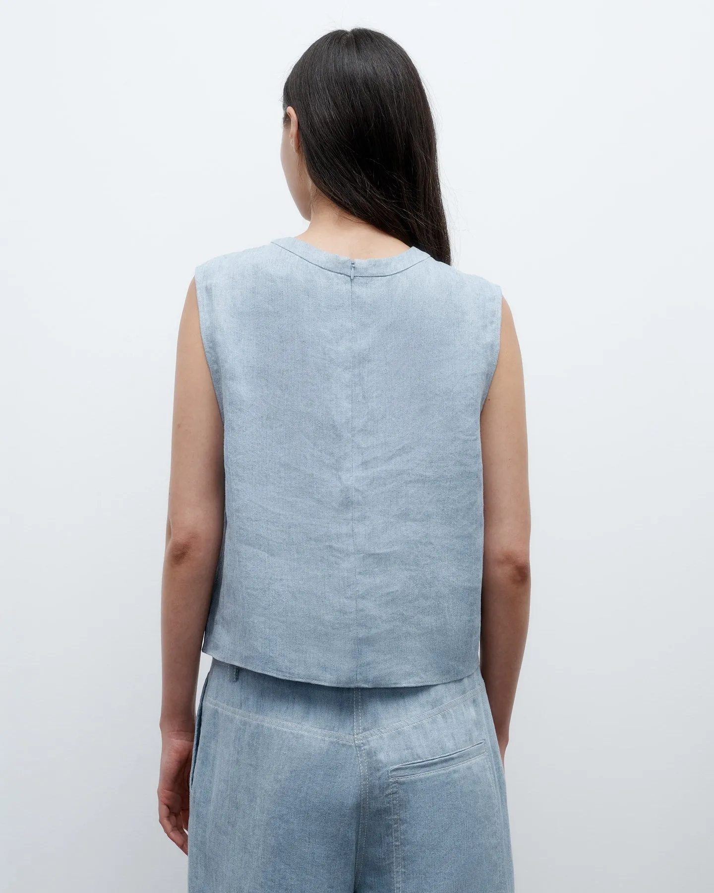Cropped Muscle Tank in Lightweight Washed Hemp Denim sold by TWP CLOTHING product image thumbnail 5