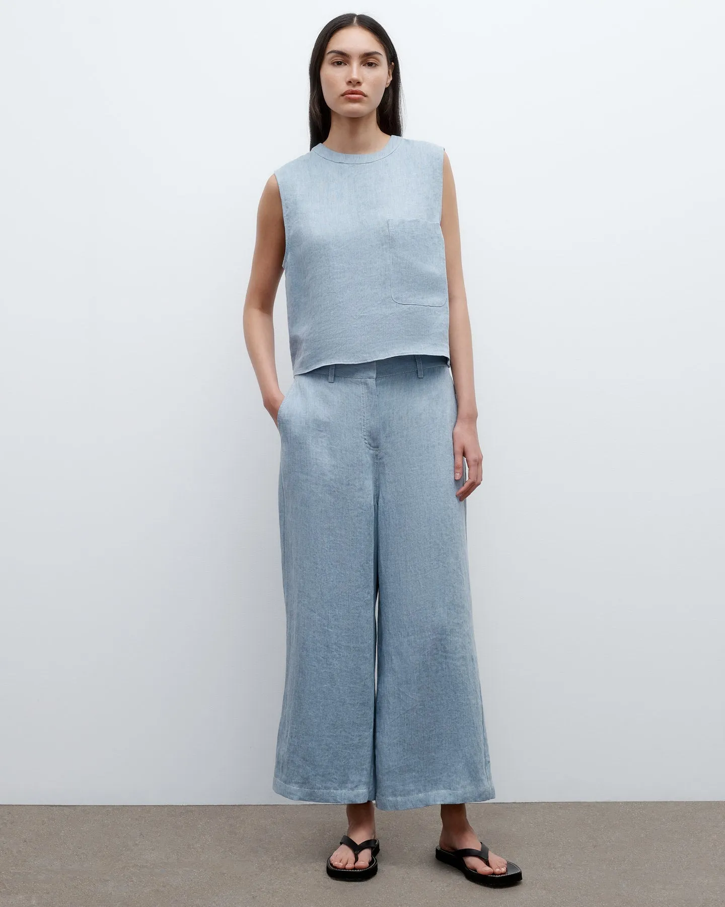 Cropped Muscle Tank in Lightweight Washed Hemp Denim sold by TWP CLOTHING product image thumbnail 4