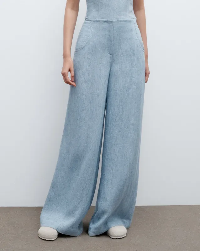 Demie Pant in Lightweight Washed Hemp Denim sold by TWP CLOTHING