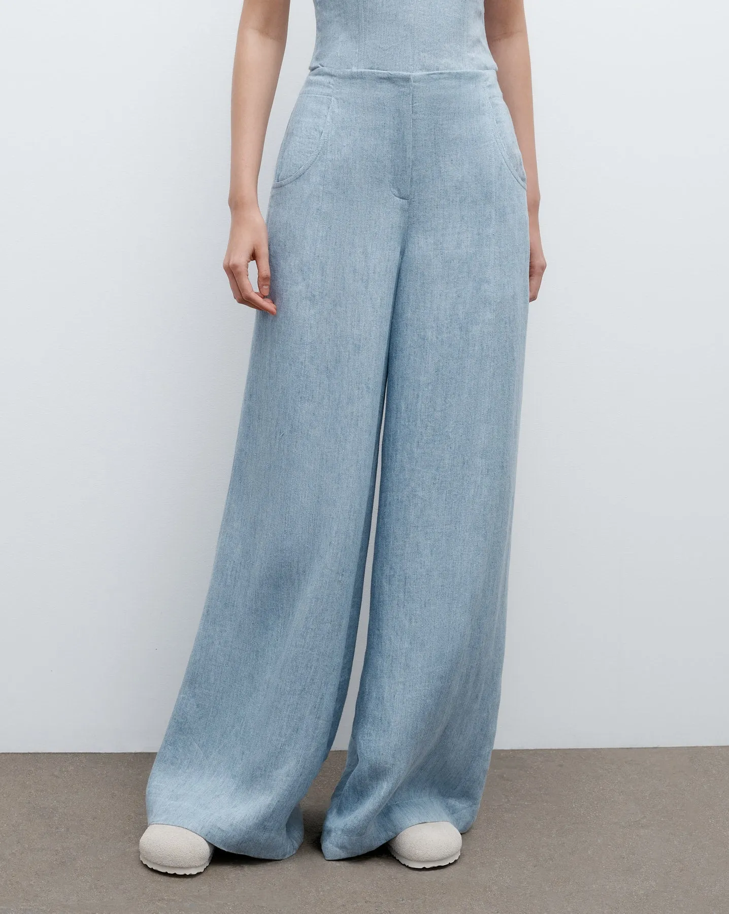 Demie Pant in Lightweight Washed Hemp Denim sold by TWP CLOTHING