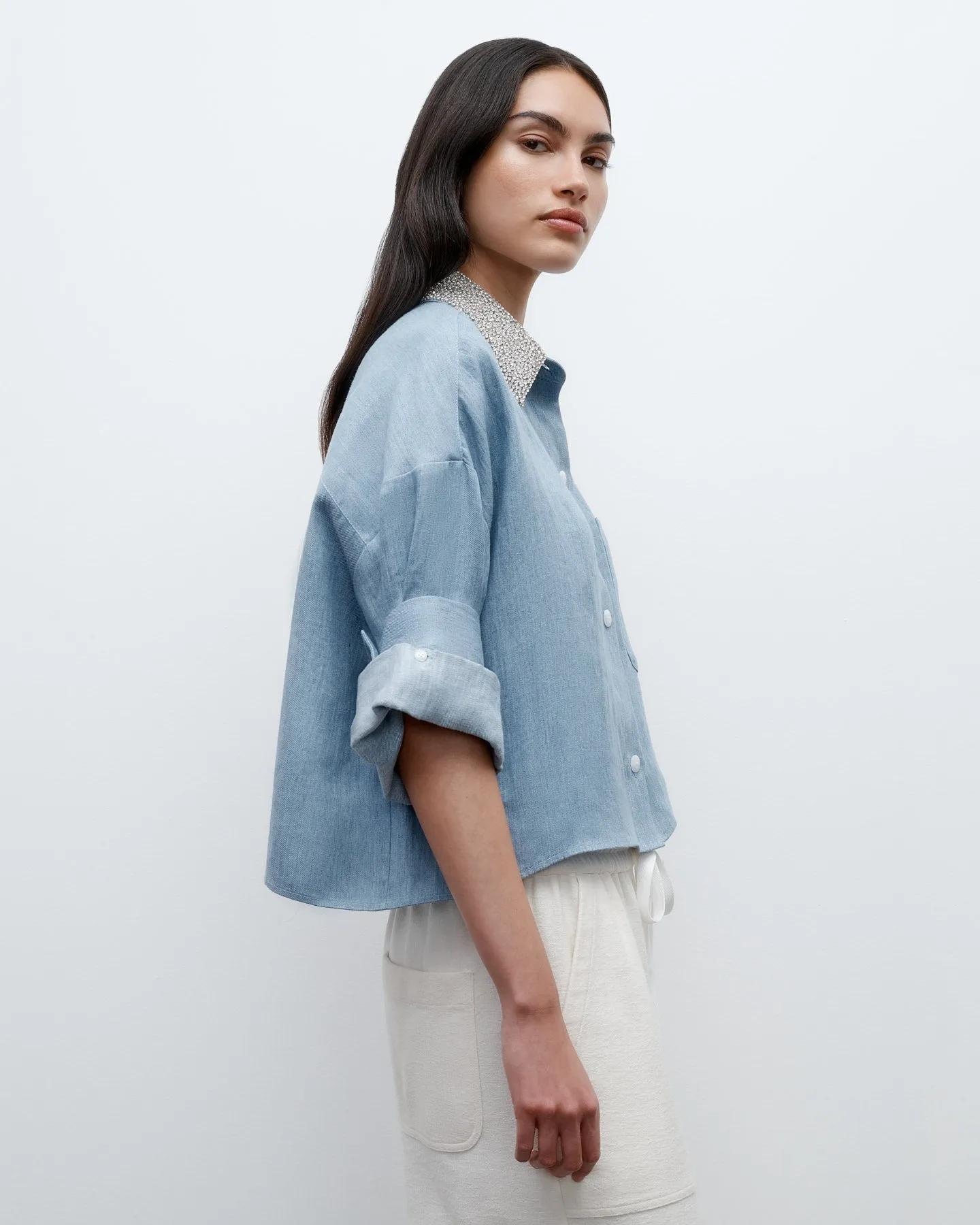 Next Ex Shirt with Crystal Collar in Lightweight Washed Hemp Denim sold by TWP CLOTHING product image thumbnail 3