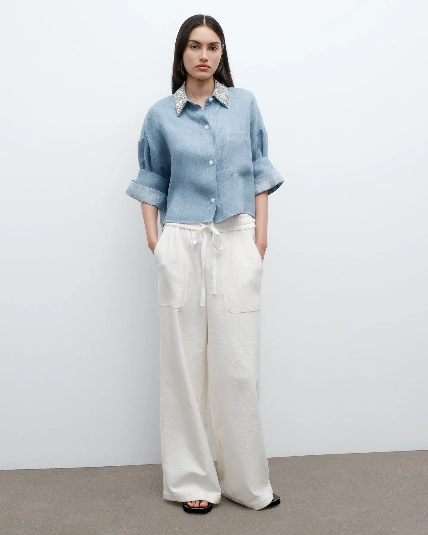 Next Ex Shirt with Crystal Collar in Lightweight Washed Hemp Denim sold by TWP CLOTHING product image thumbnail 4