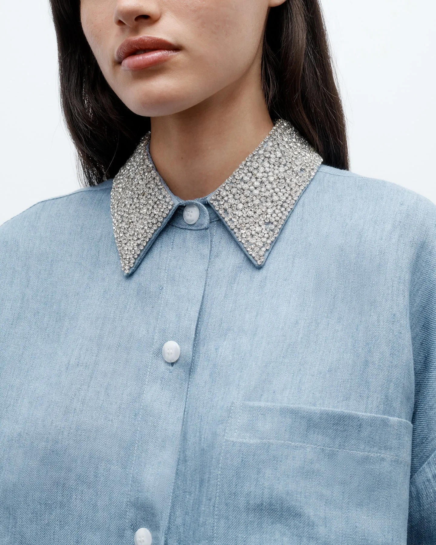 Next Ex Shirt with Crystal Collar in Lightweight Washed Hemp Denim sold by TWP CLOTHING product image thumbnail 2