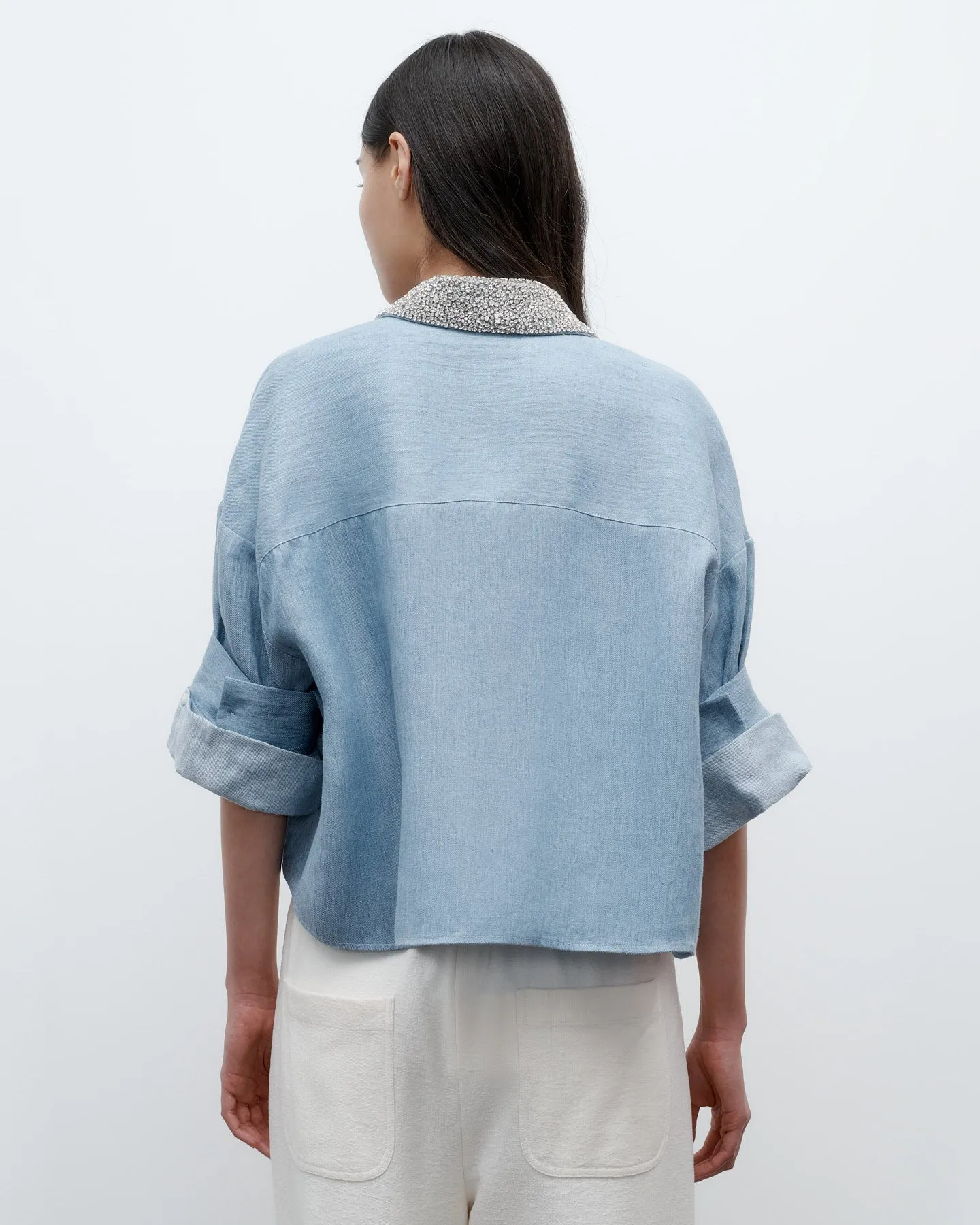 Next Ex Shirt with Crystal Collar in Lightweight Washed Hemp Denim sold by TWP CLOTHING product image thumbnail 5