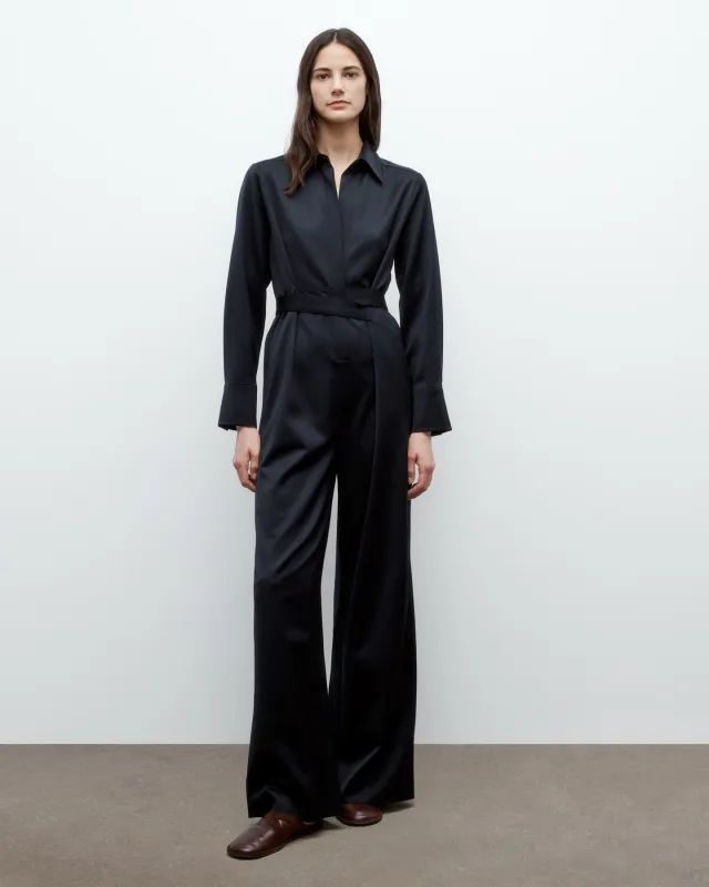 All Night Long Jumpsuit in Satin Faced Wool Suiting sold by TWP CLOTHING