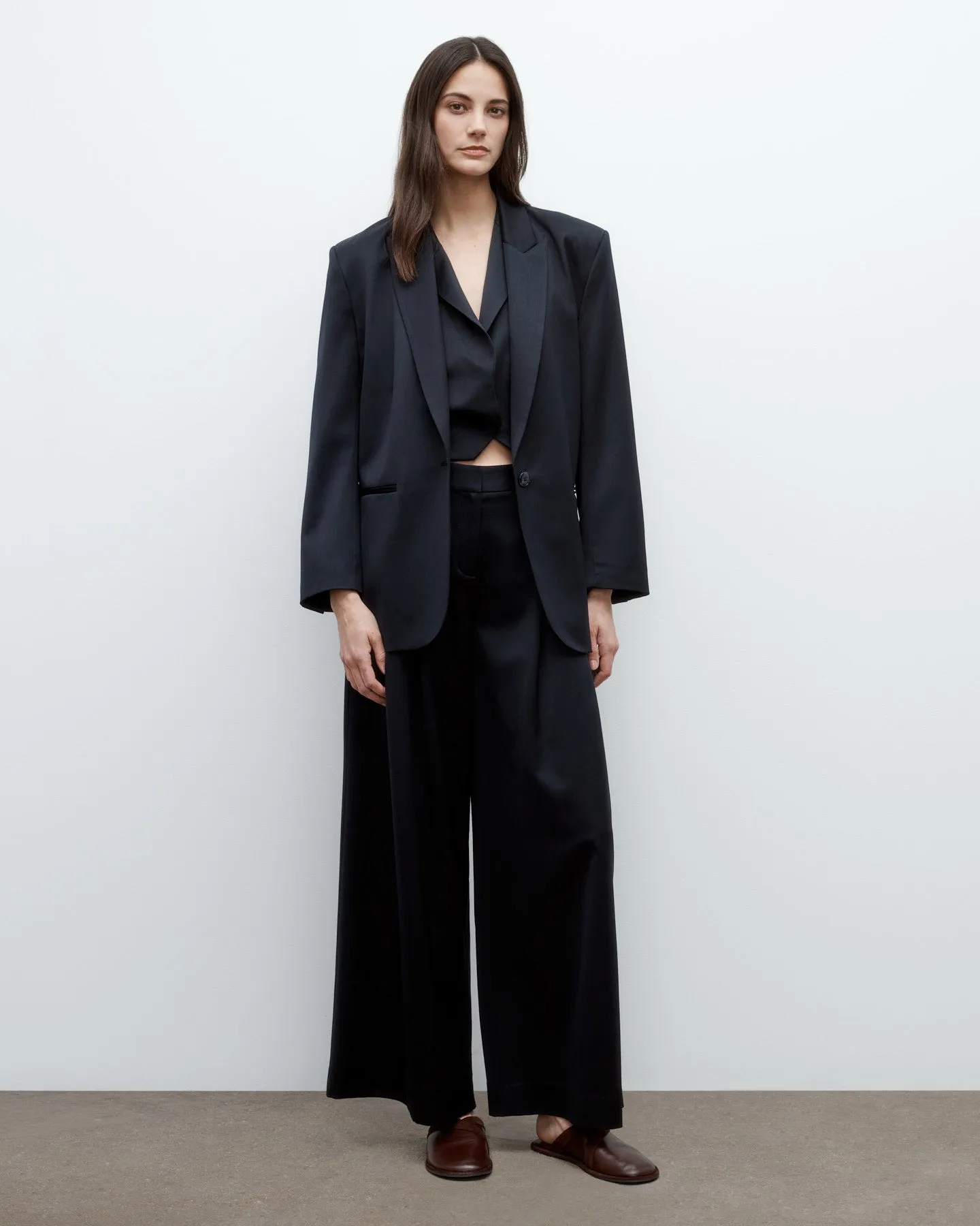 Girl Boy Girl Blazer in Satin Faced Wool Suiting sold by TWP CLOTHING