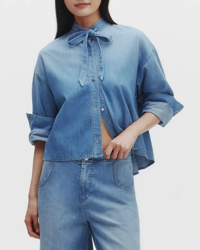 Button Down Shirt with Tie in Denim Shirting sold by TWP CLOTHING