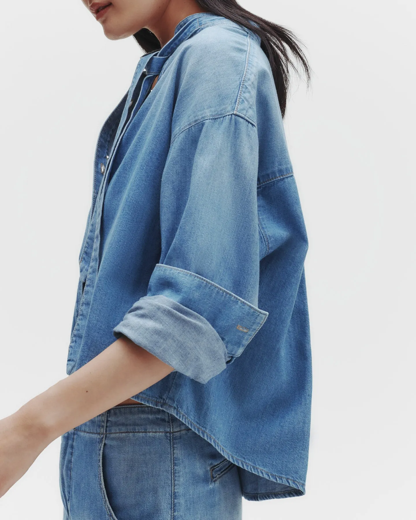 Button Down Shirt with Tie in Denim Shirting sold by TWP CLOTHING product image thumbnail 3