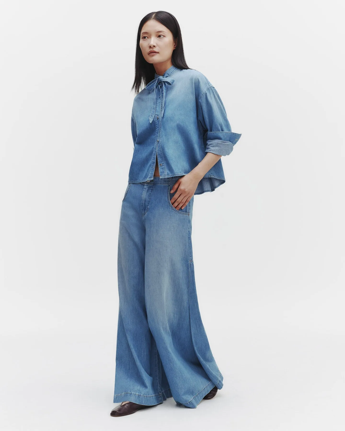 Button Down Shirt with Tie in Denim Shirting sold by TWP CLOTHING product image thumbnail 2