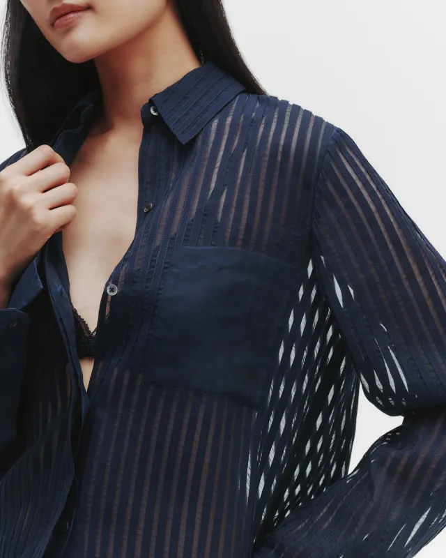 Boyfriend Shirt in Silk Organza with Ribbon sold by TWP CLOTHING