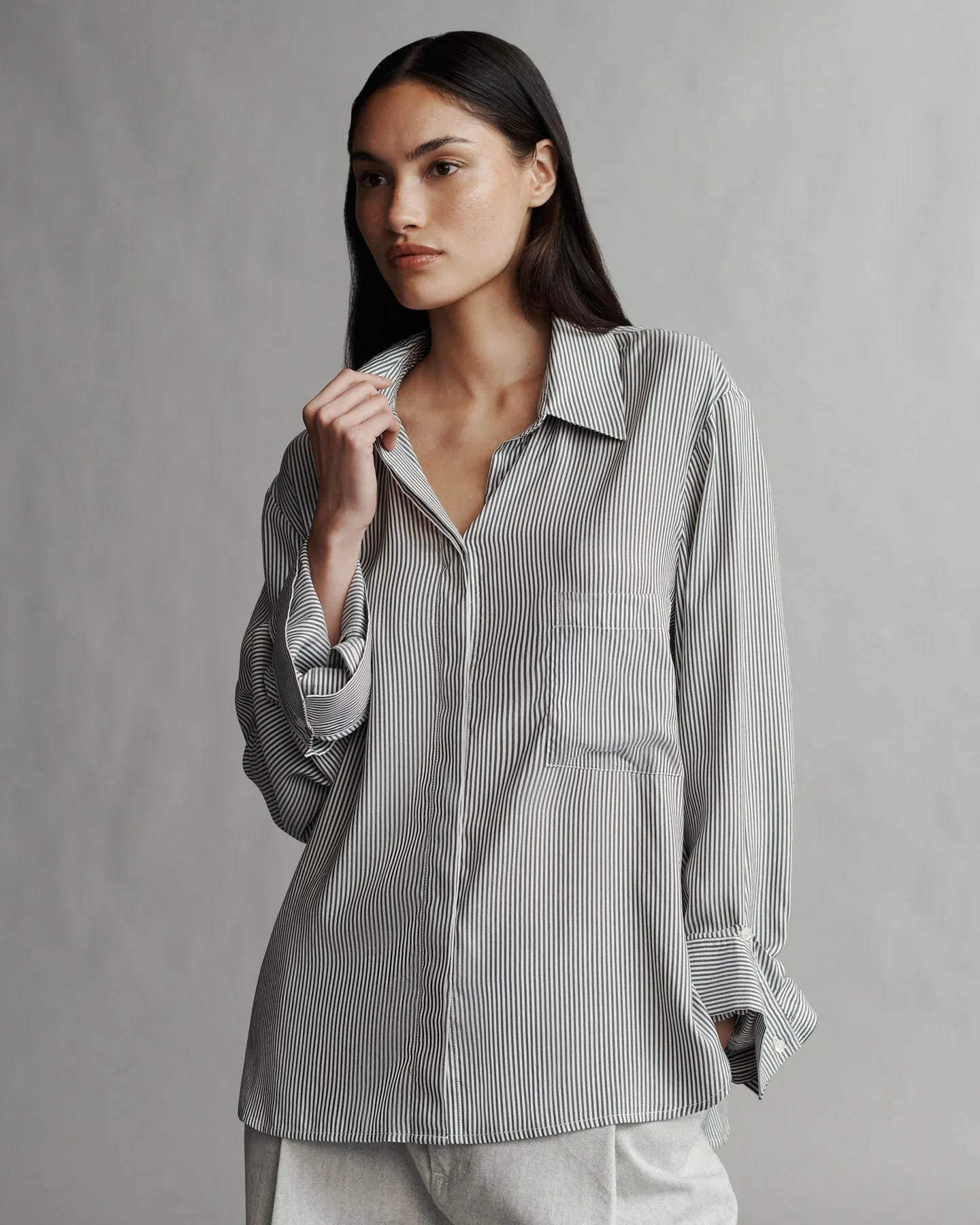 Boyfriend Shirt in Silk Striped Voile sold by TWP CLOTHING product image thumbnail 2