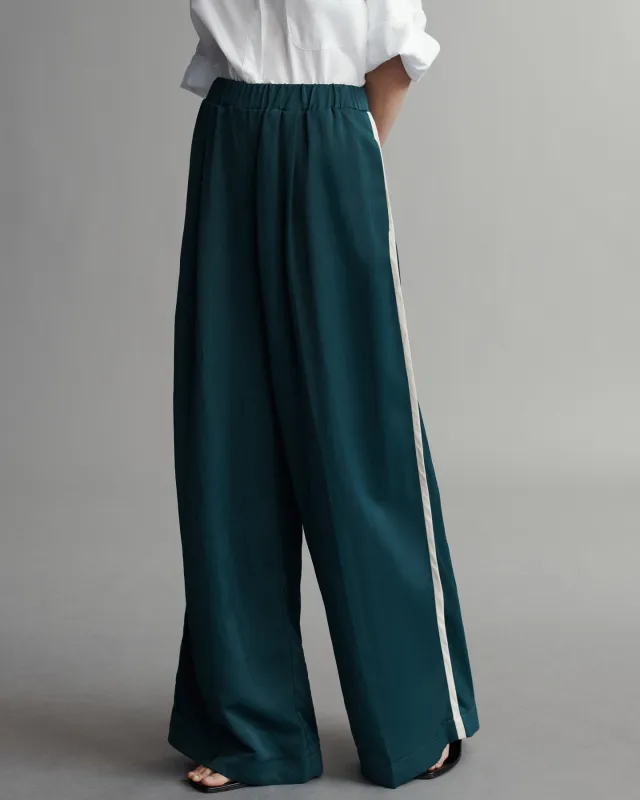 Eva Pant With Bias Trim in Coated Viscose Linen sold by TWP CLOTHING