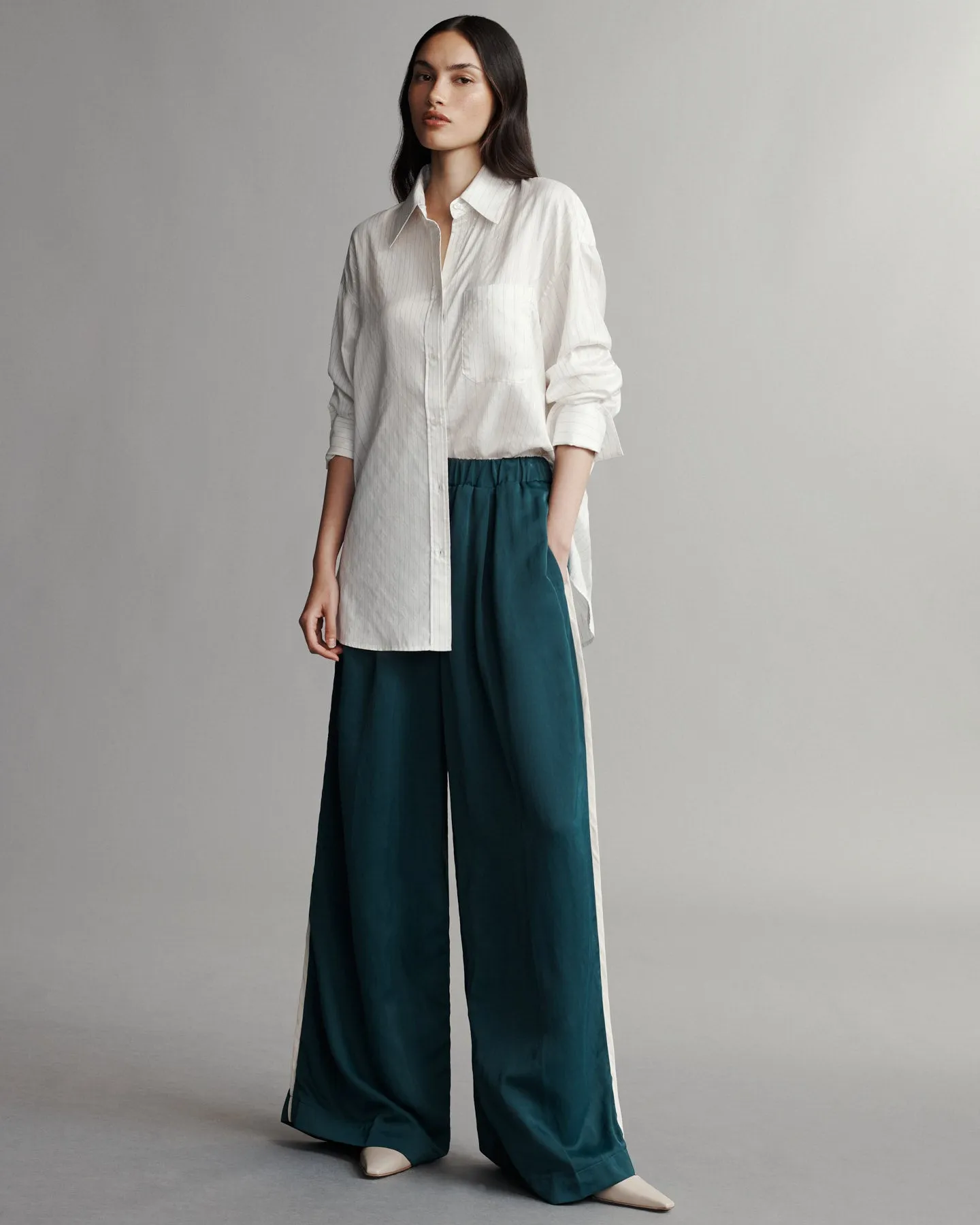 Big Joe Shirt in Silk Metallic Stripe sold by TWP CLOTHING