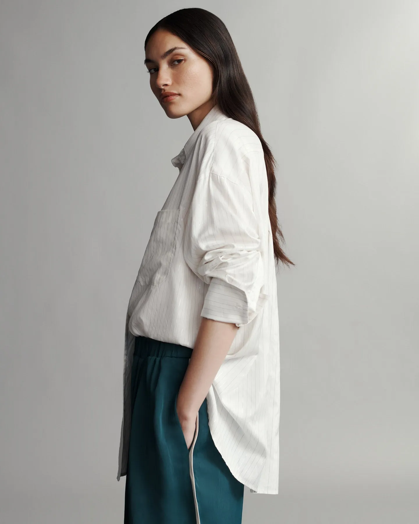 Big Joe Shirt in Silk Metallic Stripe sold by TWP CLOTHING product image thumbnail 4