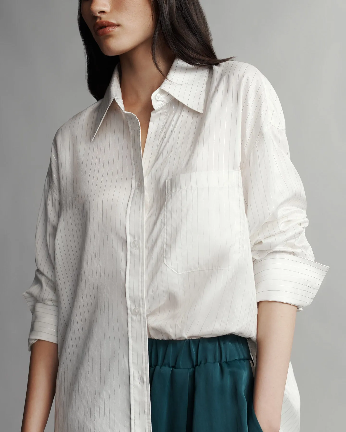 Big Joe Shirt in Silk Metallic Stripe sold by TWP CLOTHING product image thumbnail 3