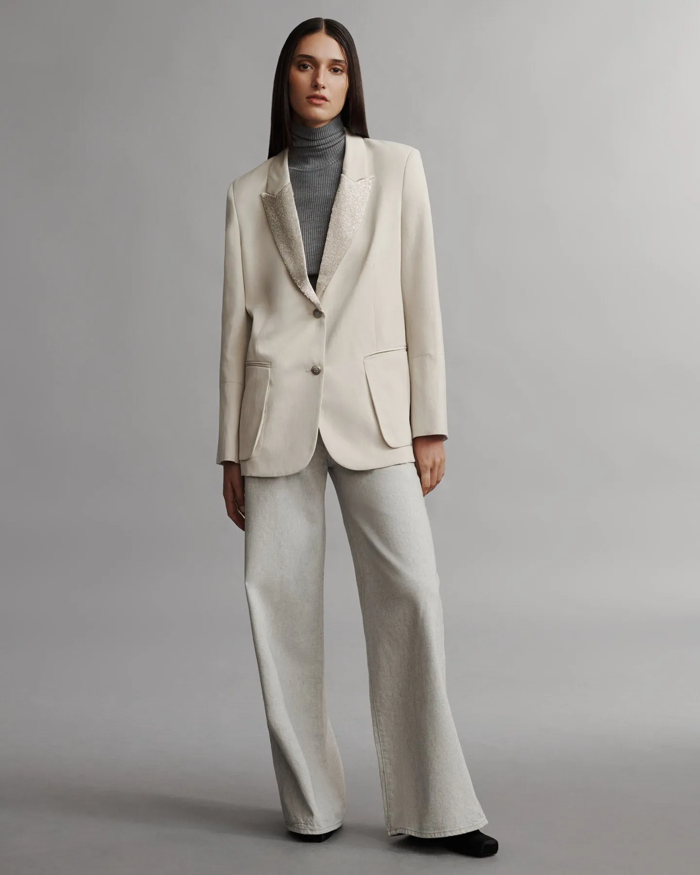 Sweet Pea Blazer With Beaded Lapel in Coated Viscose Linen sold by TWP CLOTHING product image thumbnail 2