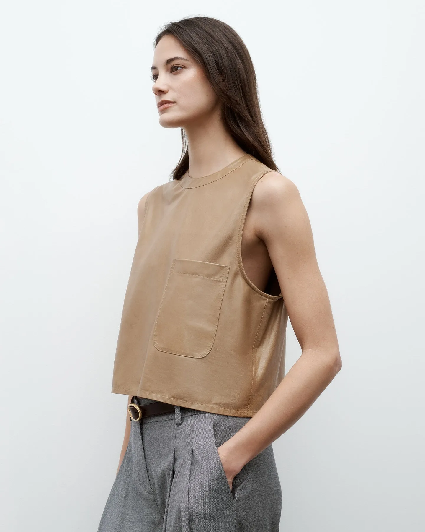 Cropped Muscle Tank in Paper Leather sold by TWP CLOTHING product image thumbnail 4