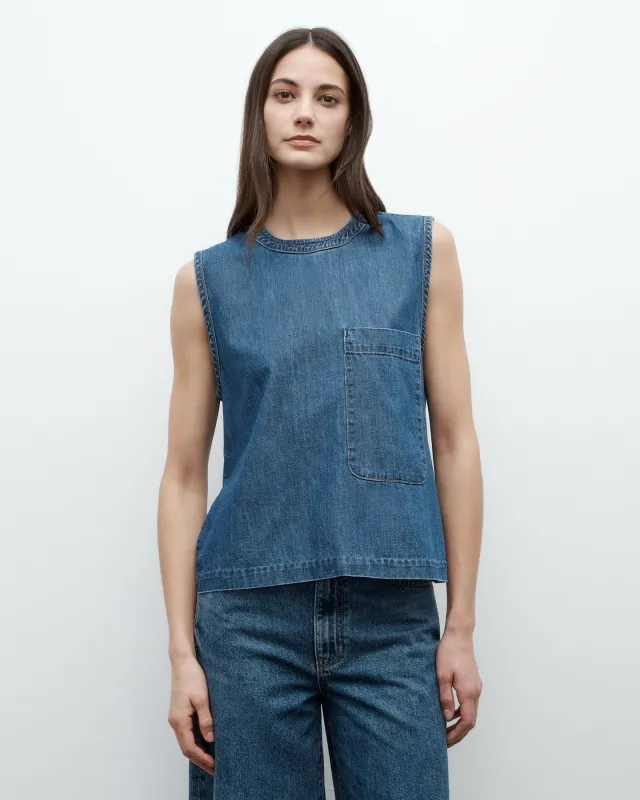 Mikala Top in Denim Shirting sold by TWP CLOTHING