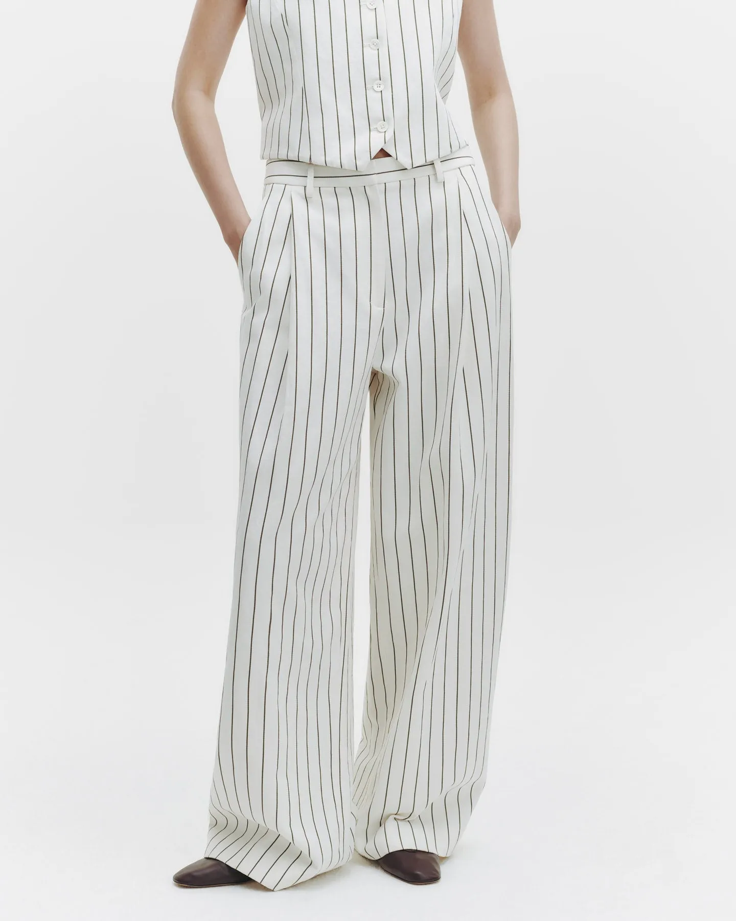 Greenwich Avenue Pant in Linen Stripe sold by TWP CLOTHING